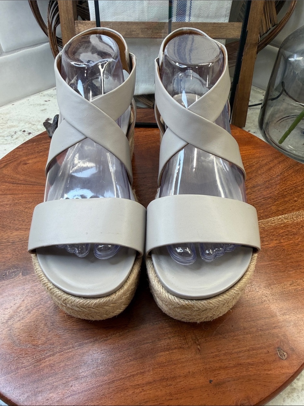 Franco Sarto Cream Espadrille Platform Sandals with Crisscross Straps